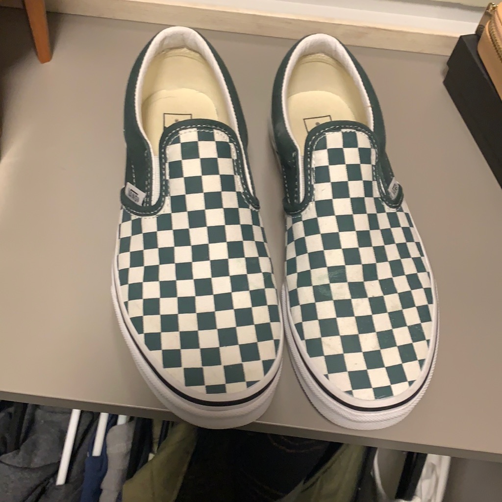 Vans Slip-On Forest Green & White Checkerboard Skate Shoes. Sz 6 Kids